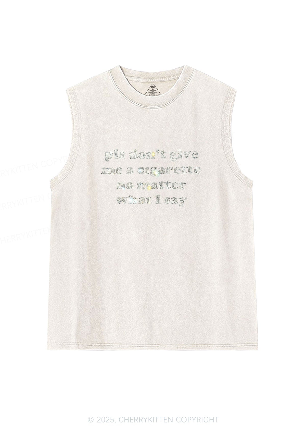 Rhinestone Dont Give Me Cigarette Y2K Washed Muscle Tank Cherrykitten