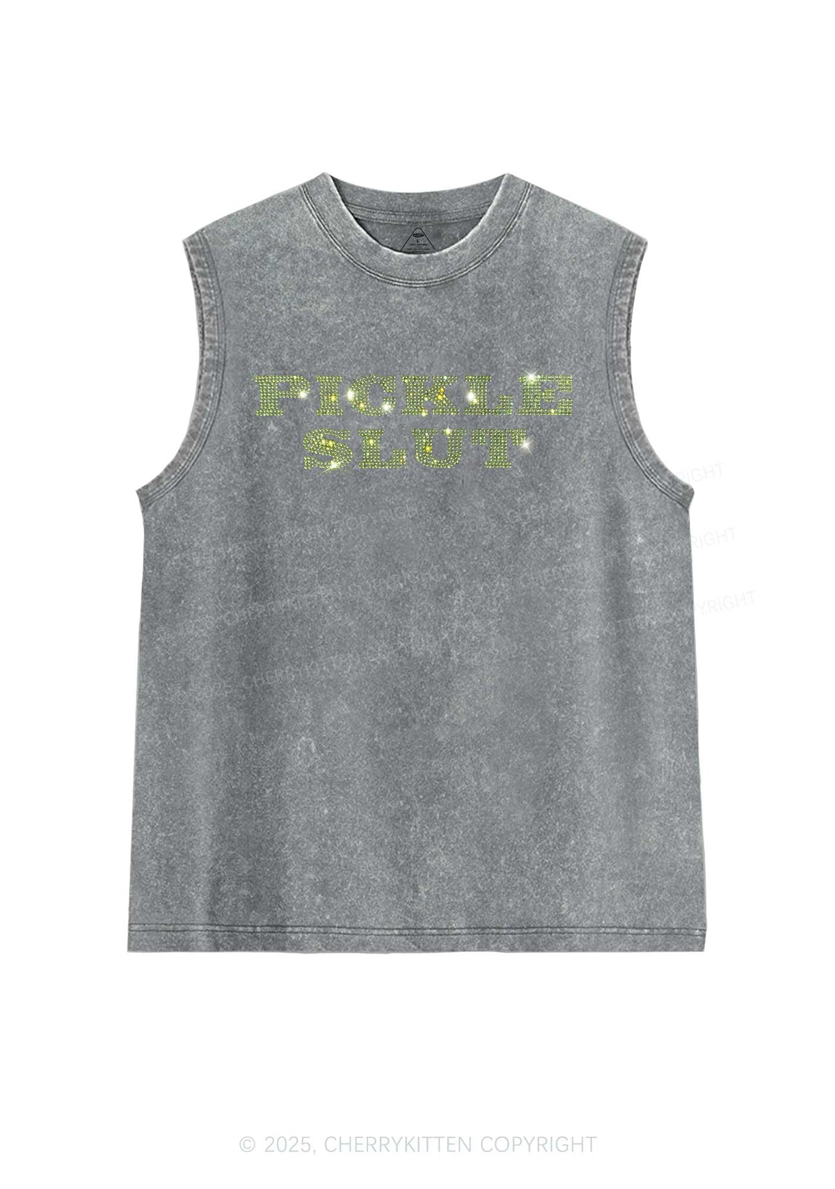 Rhinestone Pickle Slxt Y2K Washed Muscle Tank Cherrykitten