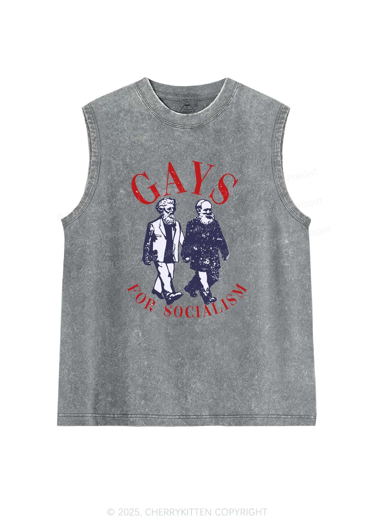 Gays For Socialism Pride Y2K Washed Muscle Tank Cherrykitten