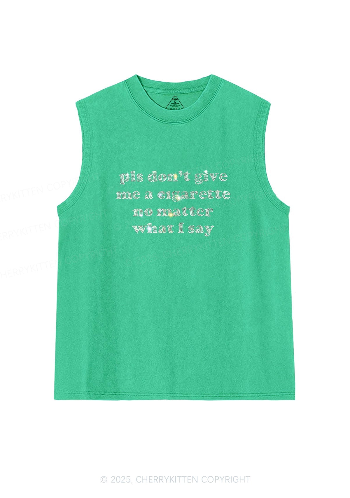 Rhinestone Dont Give Me Cigarette Y2K Washed Muscle Tank Cherrykitten