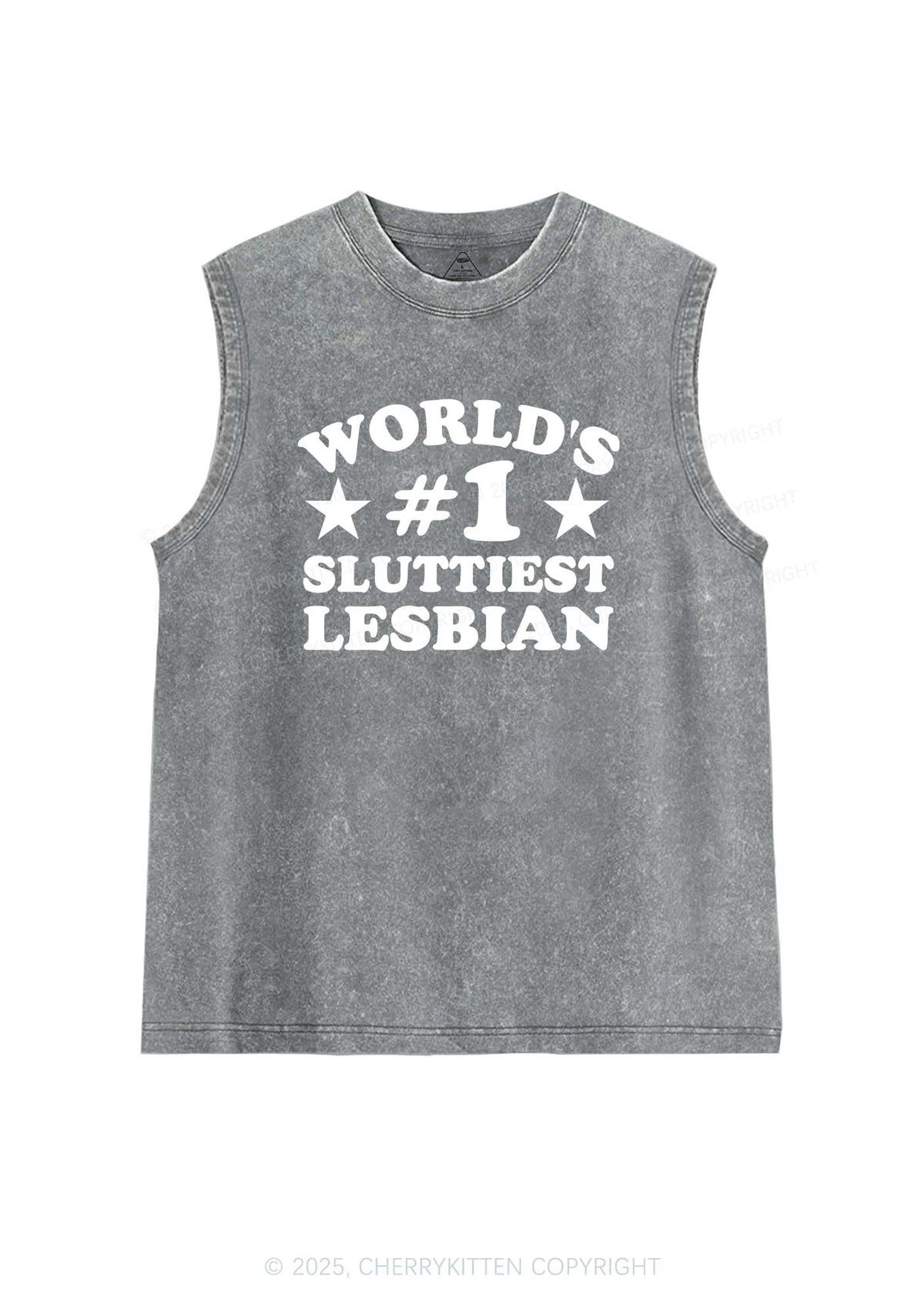 Worlds First Slxttiest Lesbian Pride Y2K Washed Muscle Tank Cherrykitten
