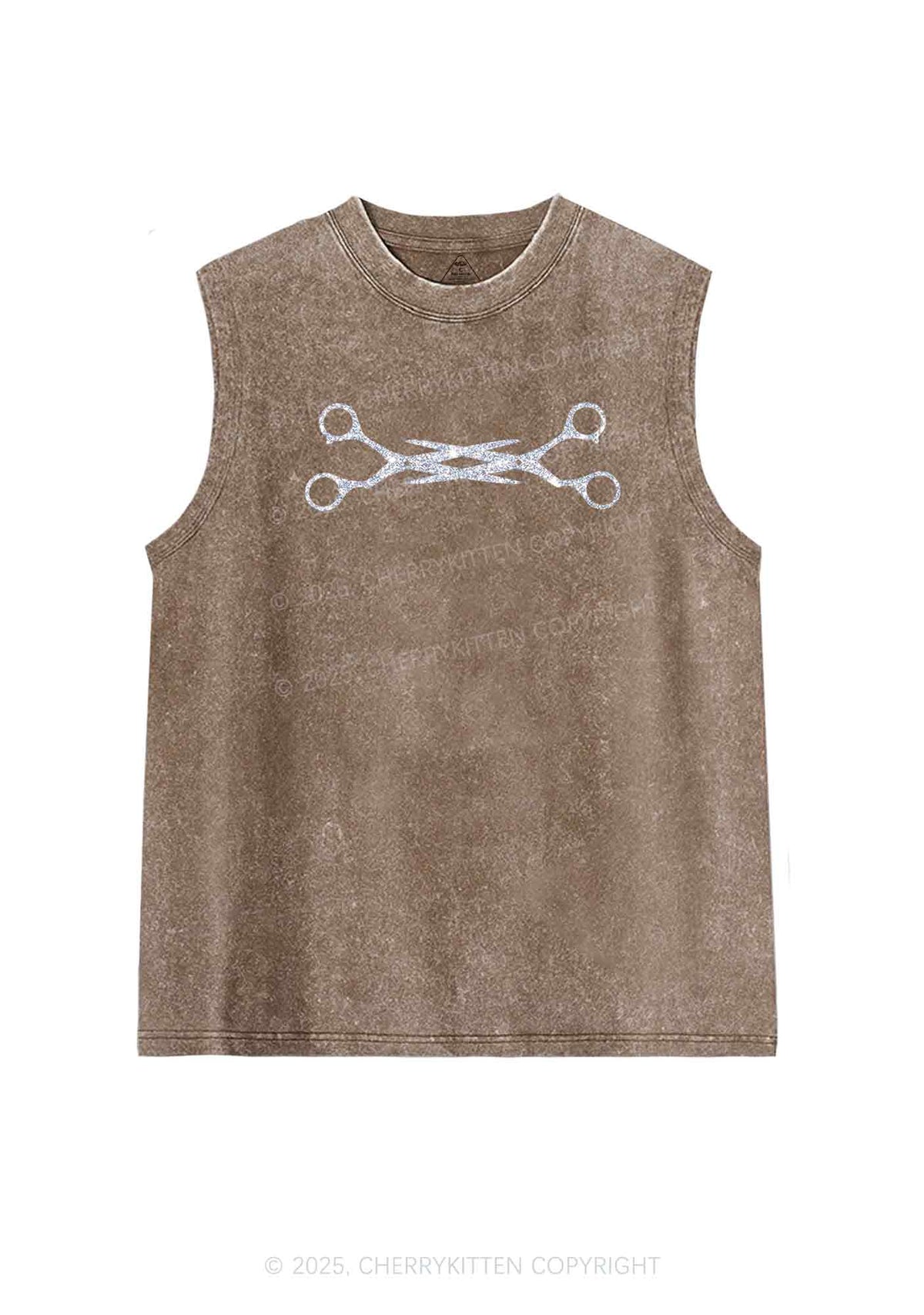 Glitter Pink Scissor Pride Y2K Washed Muscle Tank Cherrykitten