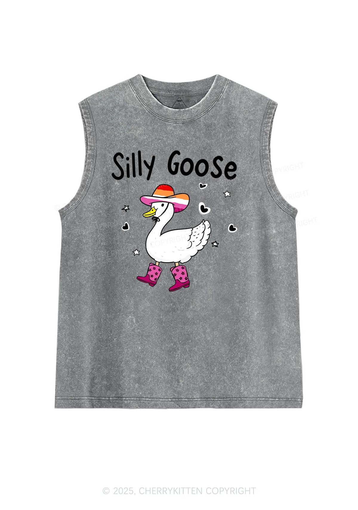 Silly Goose Lesbian Pride Y2K Washed Muscle Tank Cherrykitten