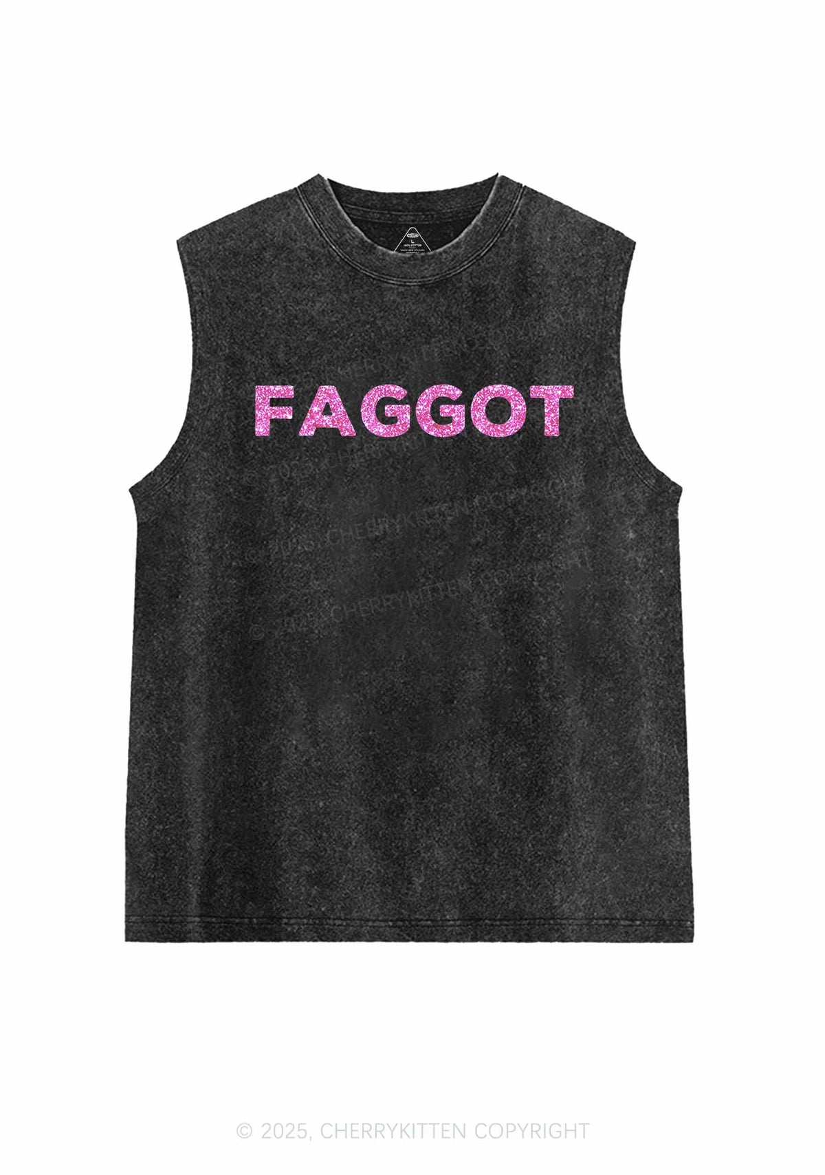Glitter Faggot Pride Y2K Washed Muscle Tank Cherrykitten