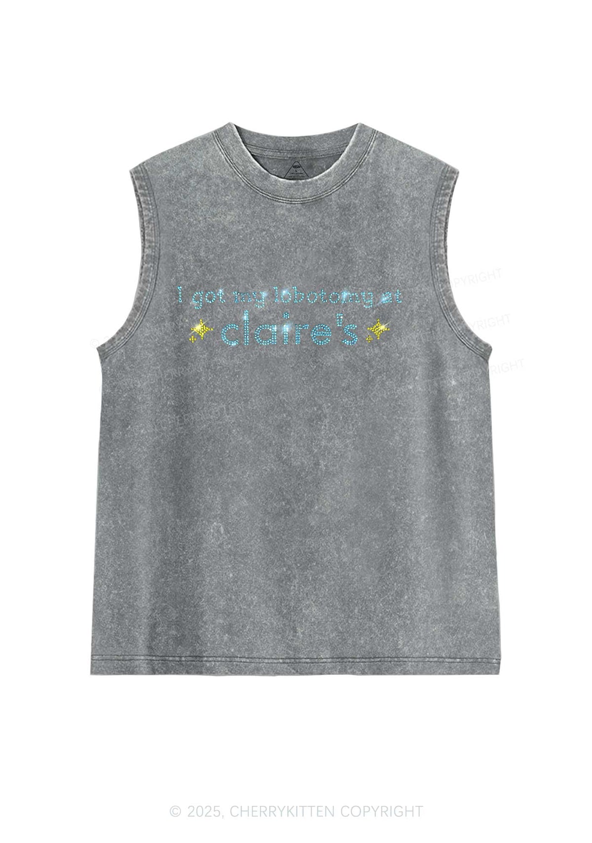 Rhinestone I Got My Lobotomy At Claires Y2K Washed Muscle Tank Cherrykitten