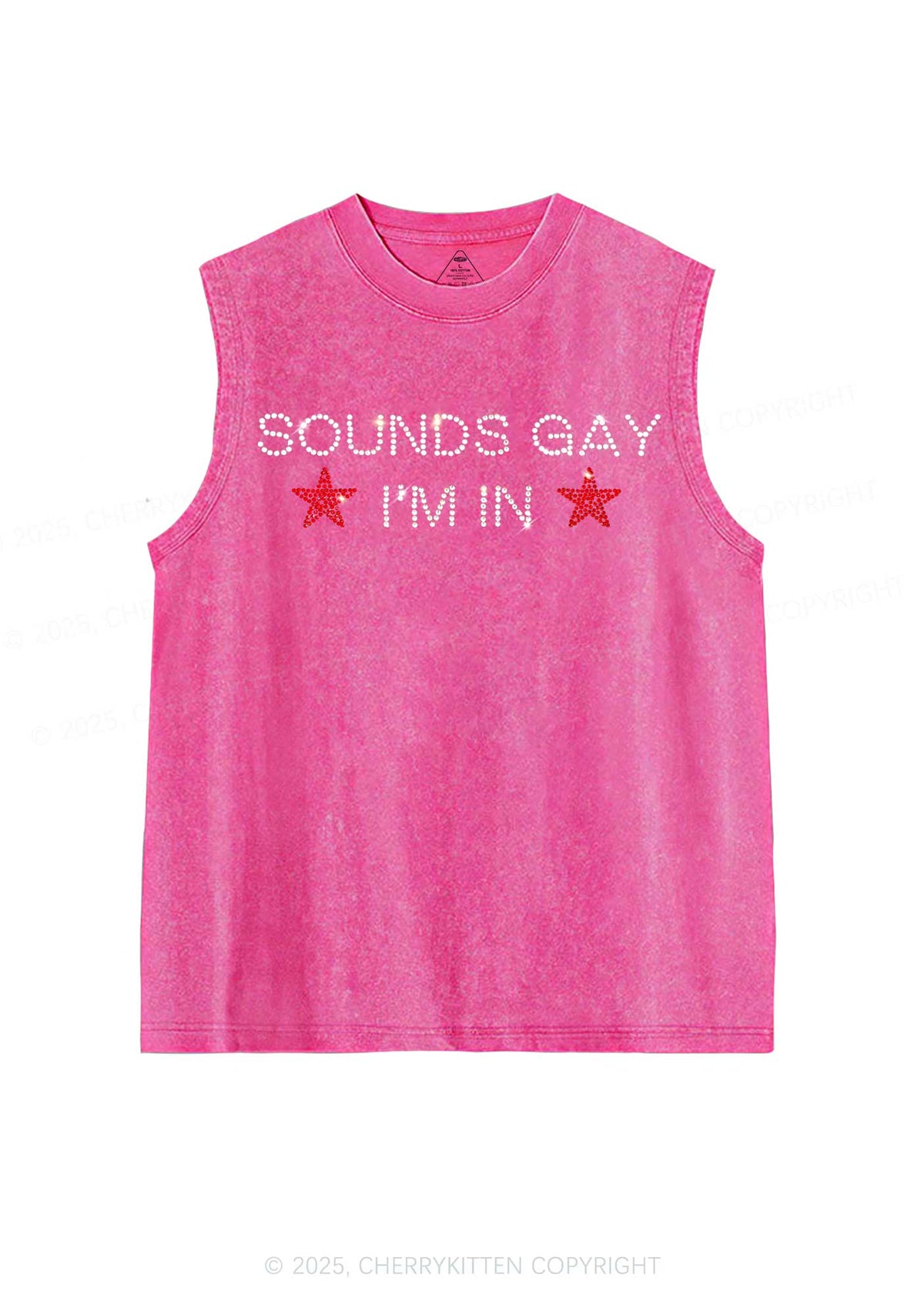 Rhinestone Sounds Gay Pride Y2K Washed Muscle Tank Cherrykitten