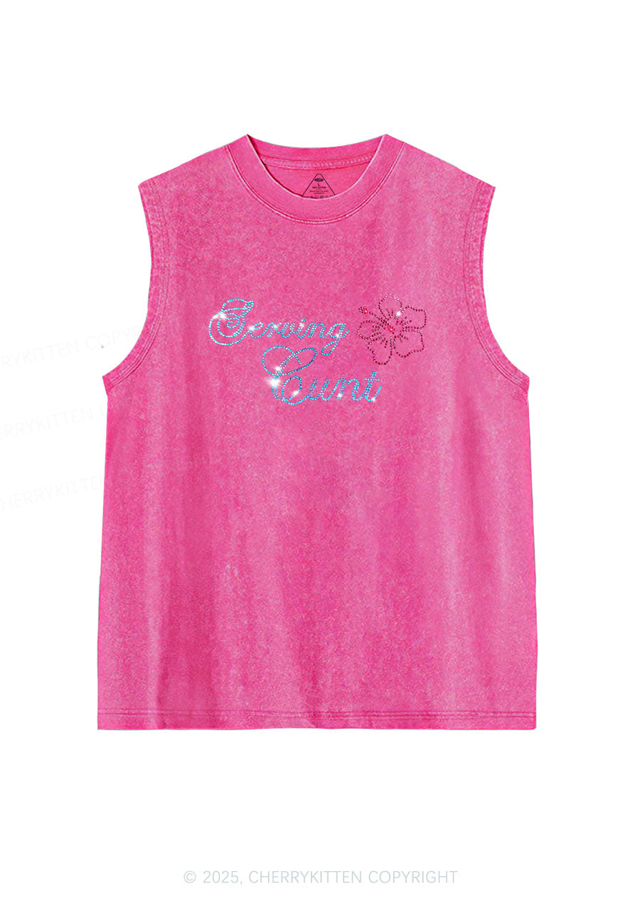 Rhinestone Serving Cxxt Y2K Washed Muscle Tank Cherrykitten