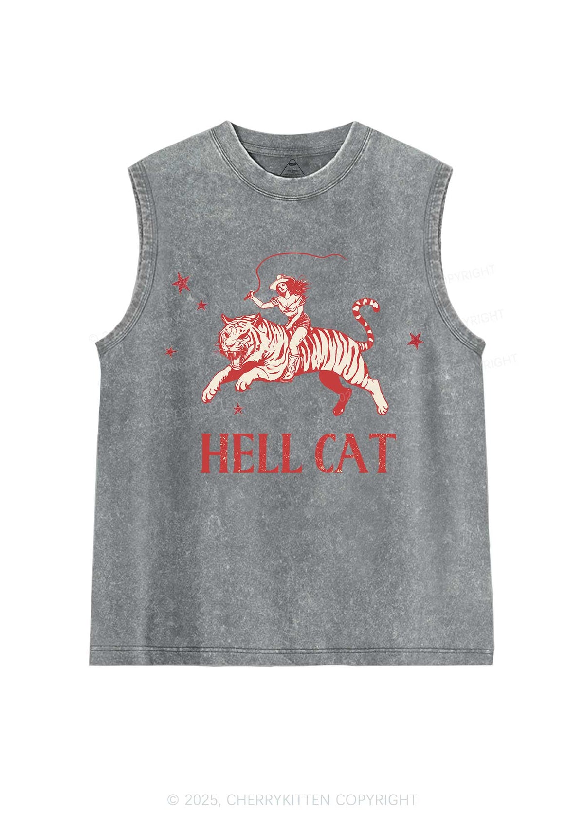 Cowgirl Hell Cat Y2K Washed Muscle Tank Cherrykitten
