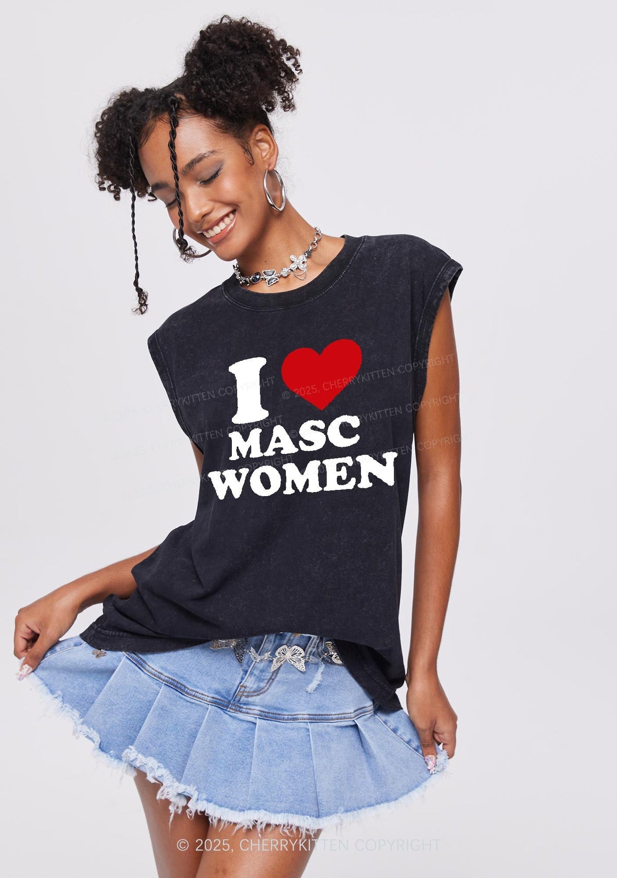 I Love Masc Women Pride Y2K Washed Muscle Tank Cherrykitten