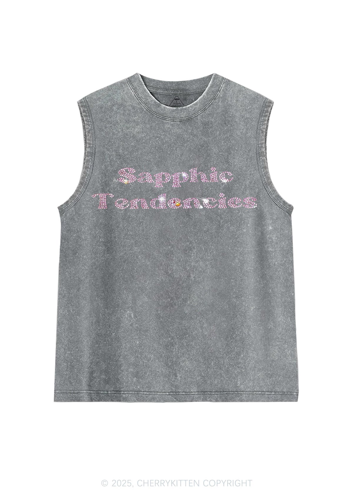 Rhinestone Sapphic Tendencies Pride Y2K Washed Muscle Tank Cherrykitten