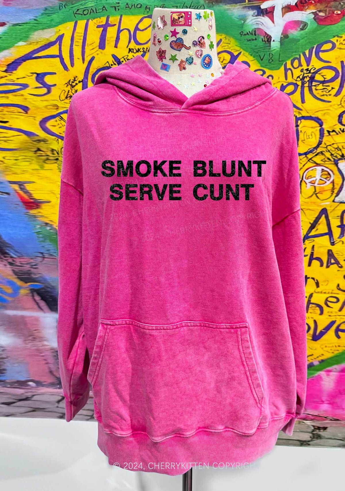 Smoke Blunt Y2K Washed Hoodie Cherrykitten