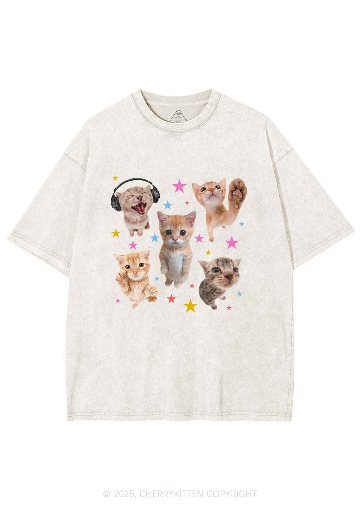 Adorable Cats Y2K Shirts Washed Tee Cherrykitten