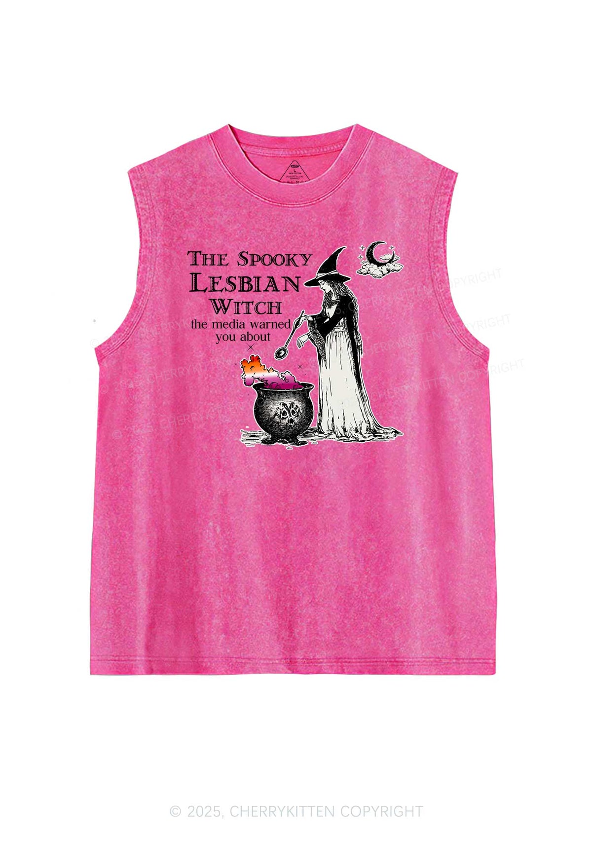 The Spooky Lesbian Witch Pride Y2K Washed Muscle Tank Cherrykitten