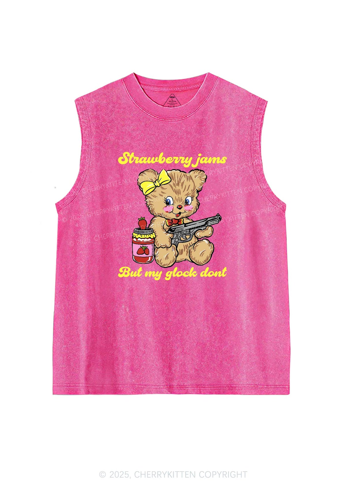 Strawberry Jams Bear Y2K Washed Tank Cherrykitten