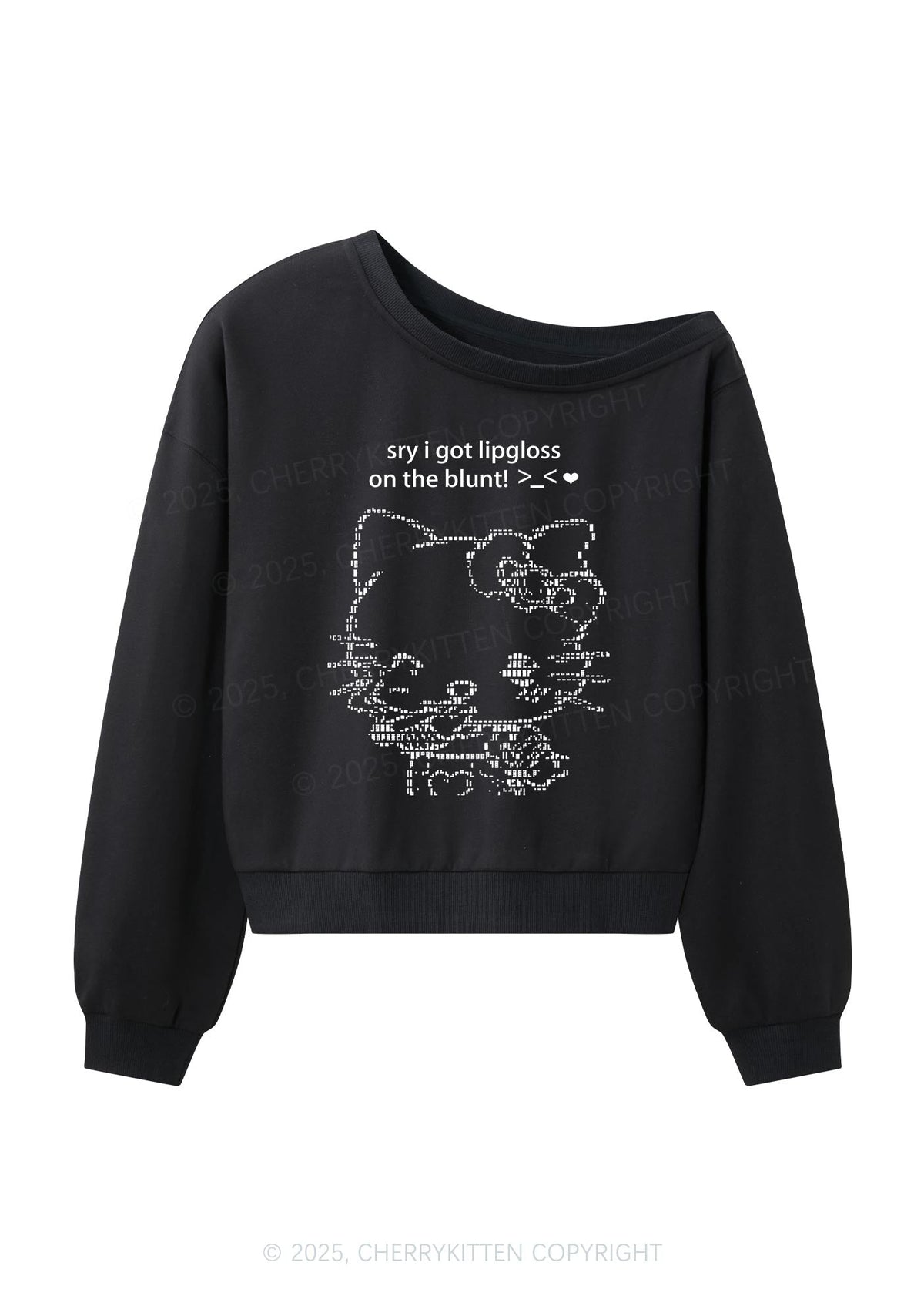 Sorry About Lipgloss Y2K Off Shoulder Sweatshirts Cherrykitten