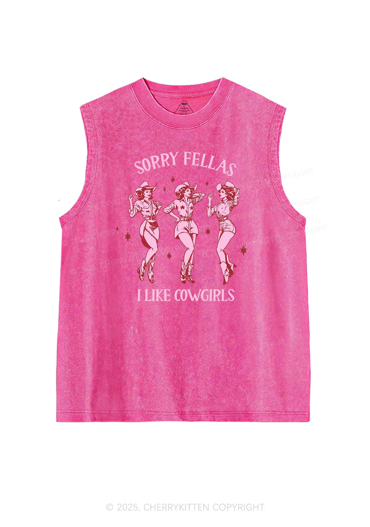 Sorry Fellas I Like Cowgirls Pride Y2K Washed Muscle Tank Cherrykitten