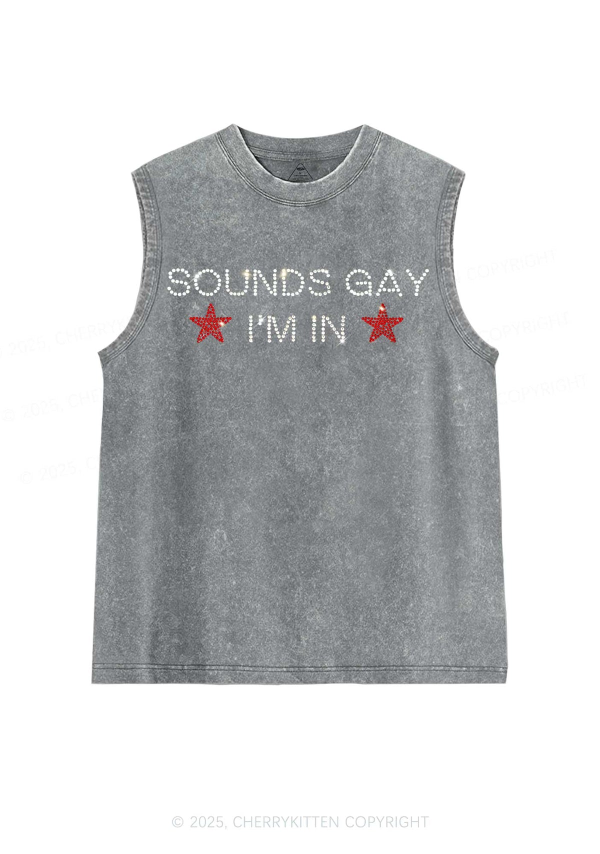 Rhinestone Sounds Gay Pride Y2K Washed Muscle Tank Cherrykitten
