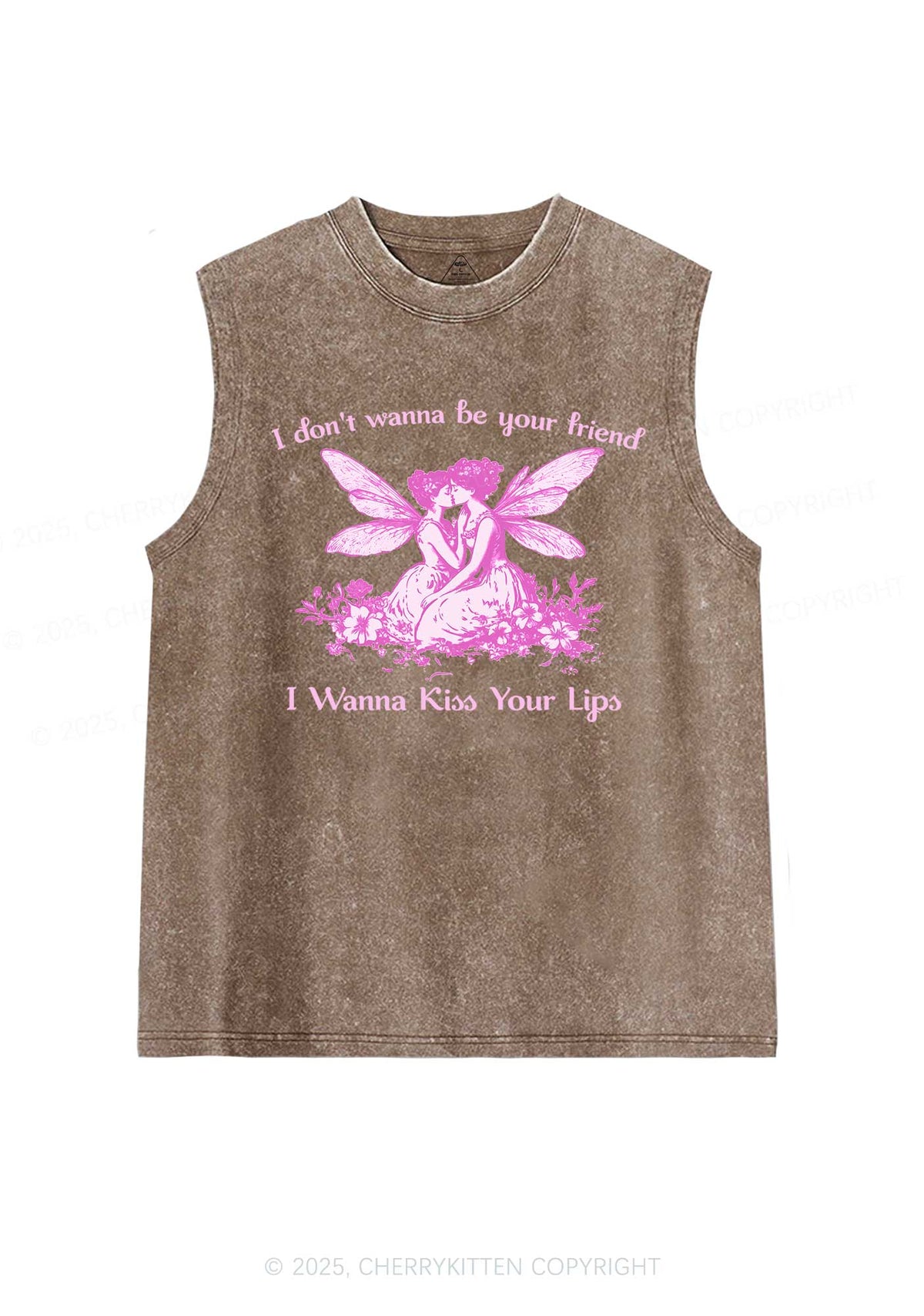 I Wanna Kiss Your Lips Pride Y2K Washed Muscle Tank Cherrykitten