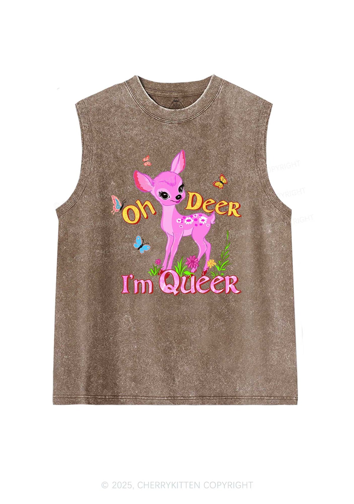 Oh Deer Im Queer Pride Y2K Washed Muscle Tank Cherrykitten