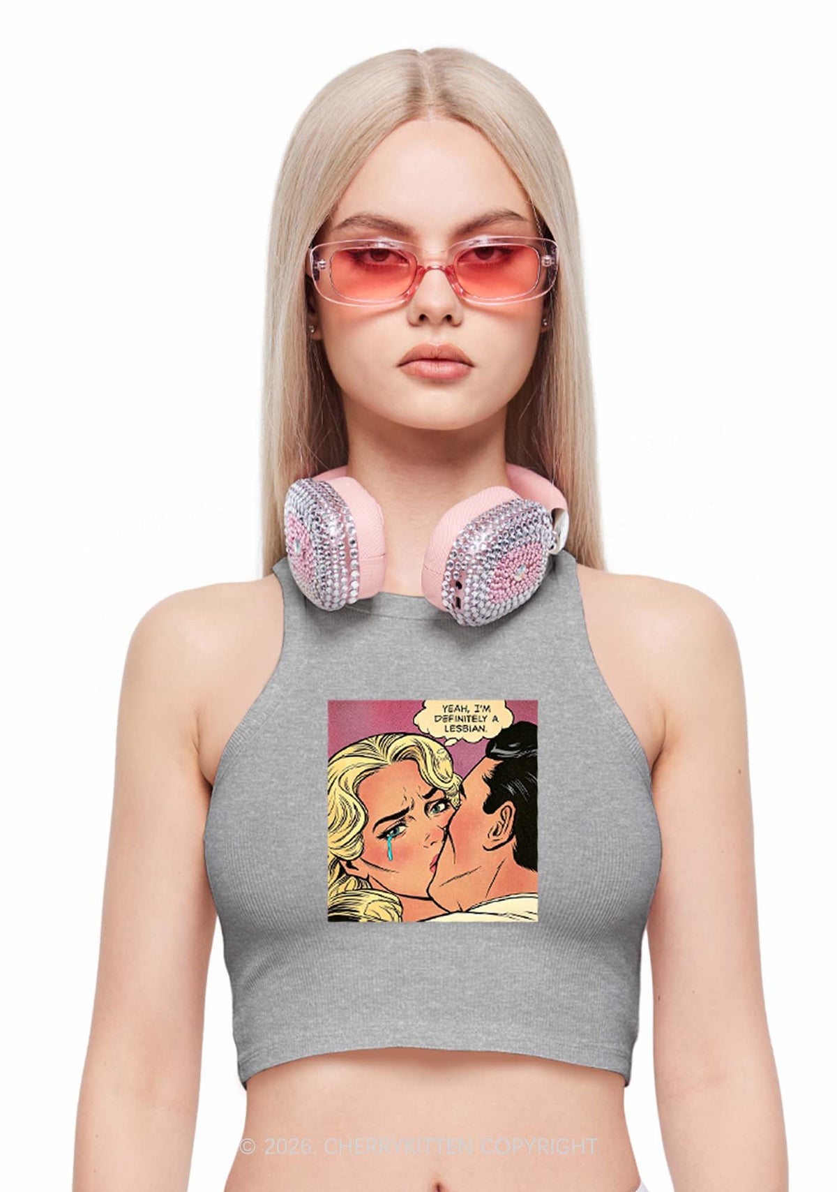 Im Definitely A Lesbian Pride Y2K Crop Tank Top Cherrykitten