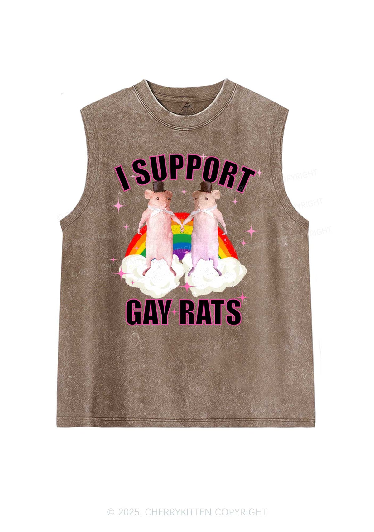 Support Gay Rats Pride Y2K Washed Muscle Tank Cherrykitten