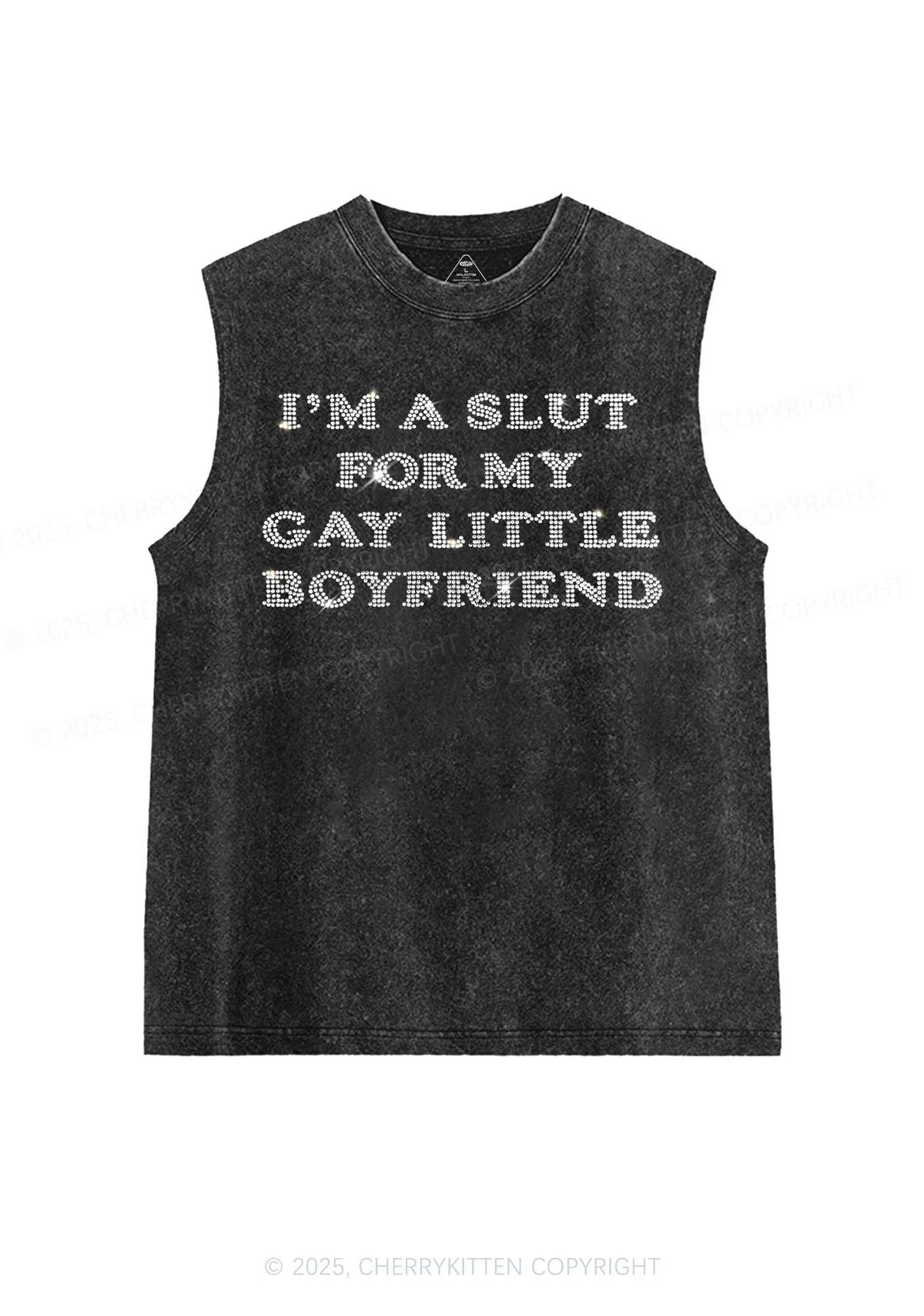Rhinestone Slxt For My Gay BF Pride Y2K Washed Muscle Tank Cherrykitten