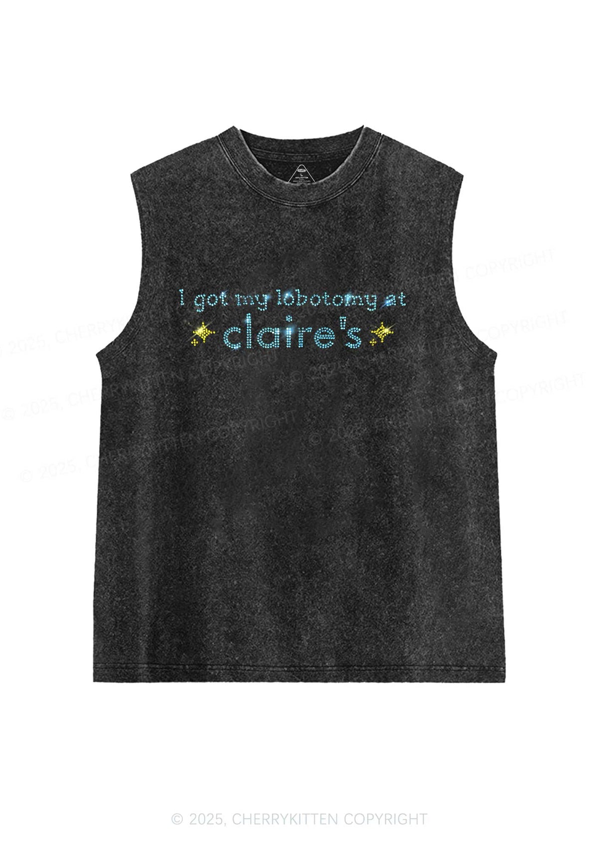 Rhinestone I Got My Lobotomy At Claires Y2K Washed Muscle Tank Cherrykitten