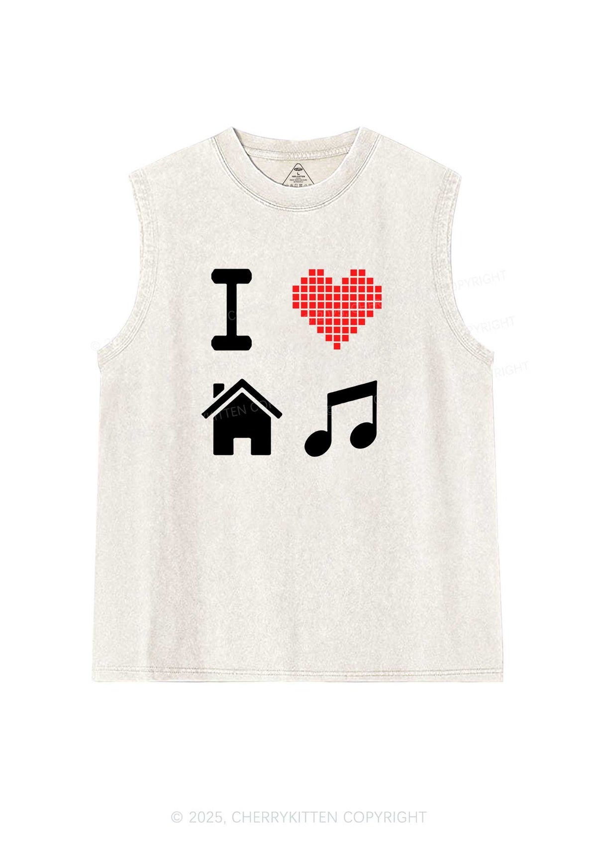 I Love House Music Y2K Washed Muscle Tank Cherrykitten