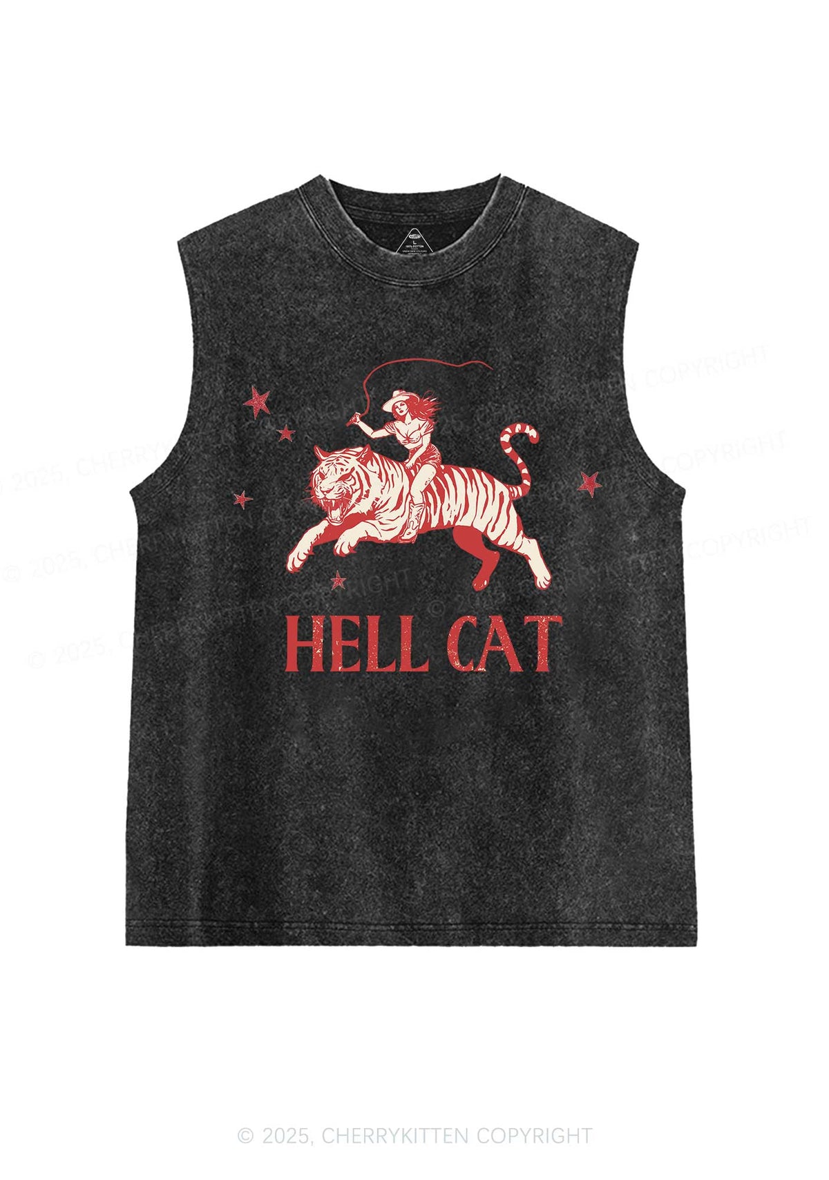Cowgirl Hell Cat Y2K Washed Muscle Tank Cherrykitten