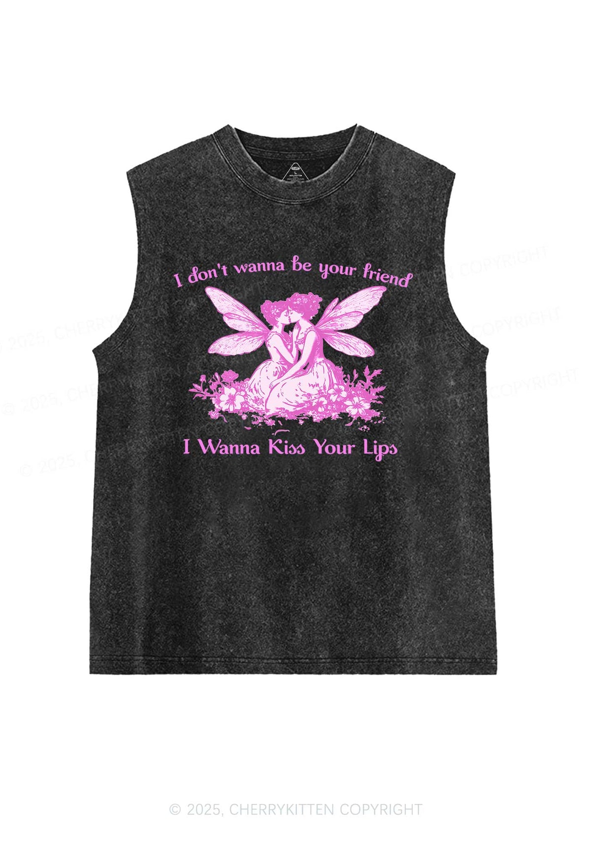 I Wanna Kiss Your Lips Pride Y2K Washed Muscle Tank Cherrykitten