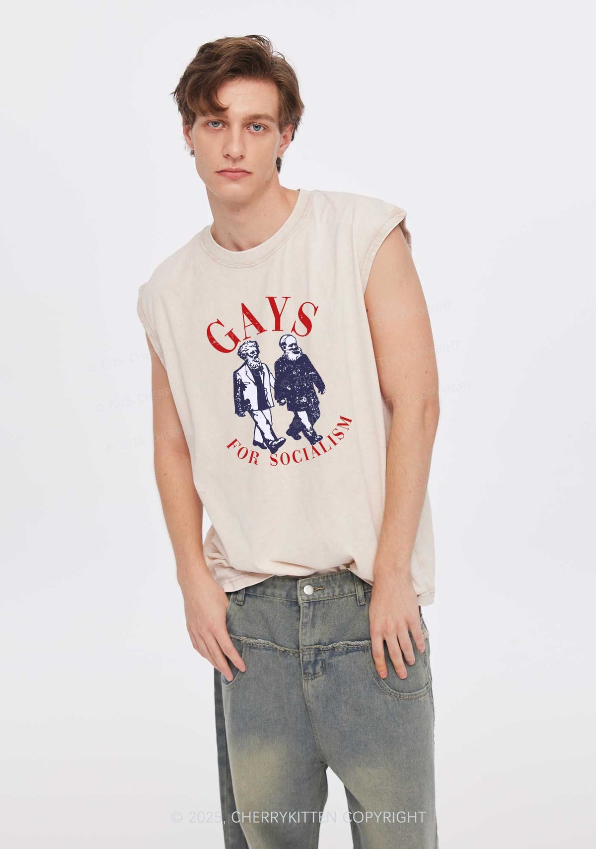 Gays For Socialism Pride Y2K Washed Muscle Tank Cherrykitten