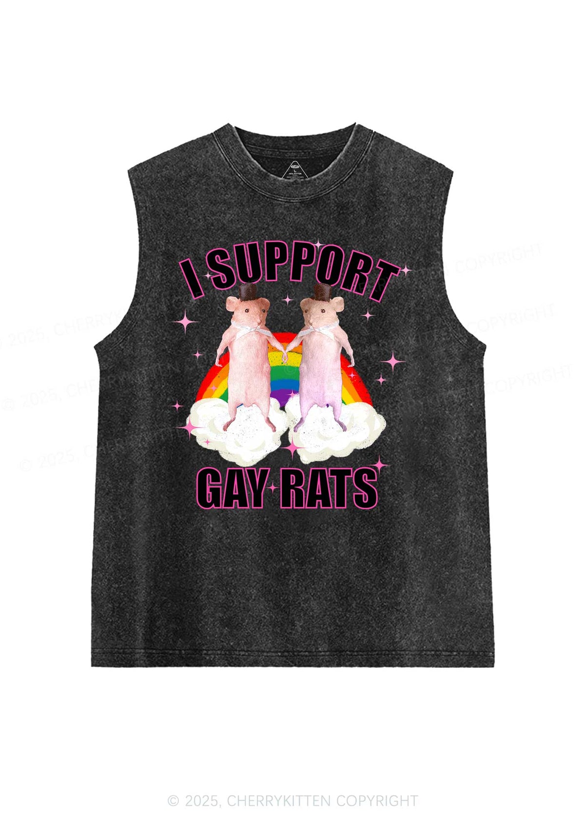 Support Gay Rats Pride Y2K Washed Muscle Tank Cherrykitten