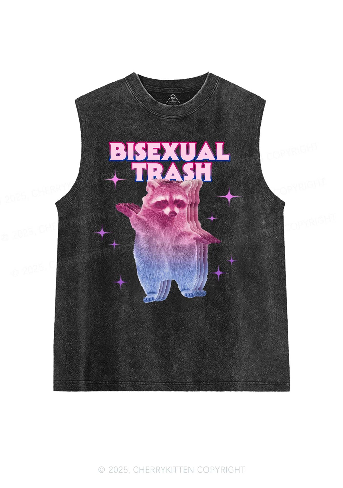 Bisexual Trash Raccoon Pride Y2K Washed Muscle Tank Cherrykitten