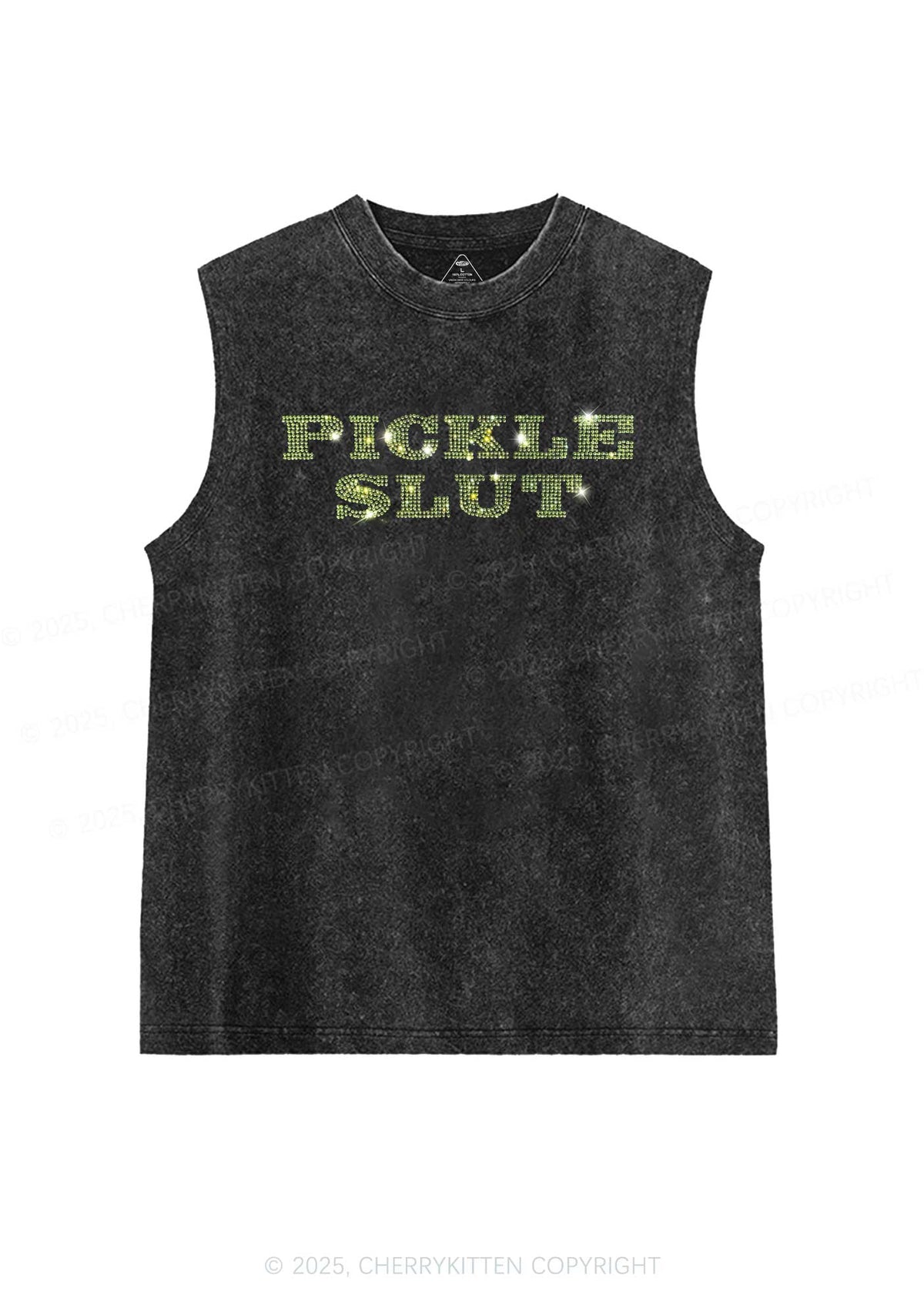 Rhinestone Pickle Slxt Y2K Washed Muscle Tank Cherrykitten