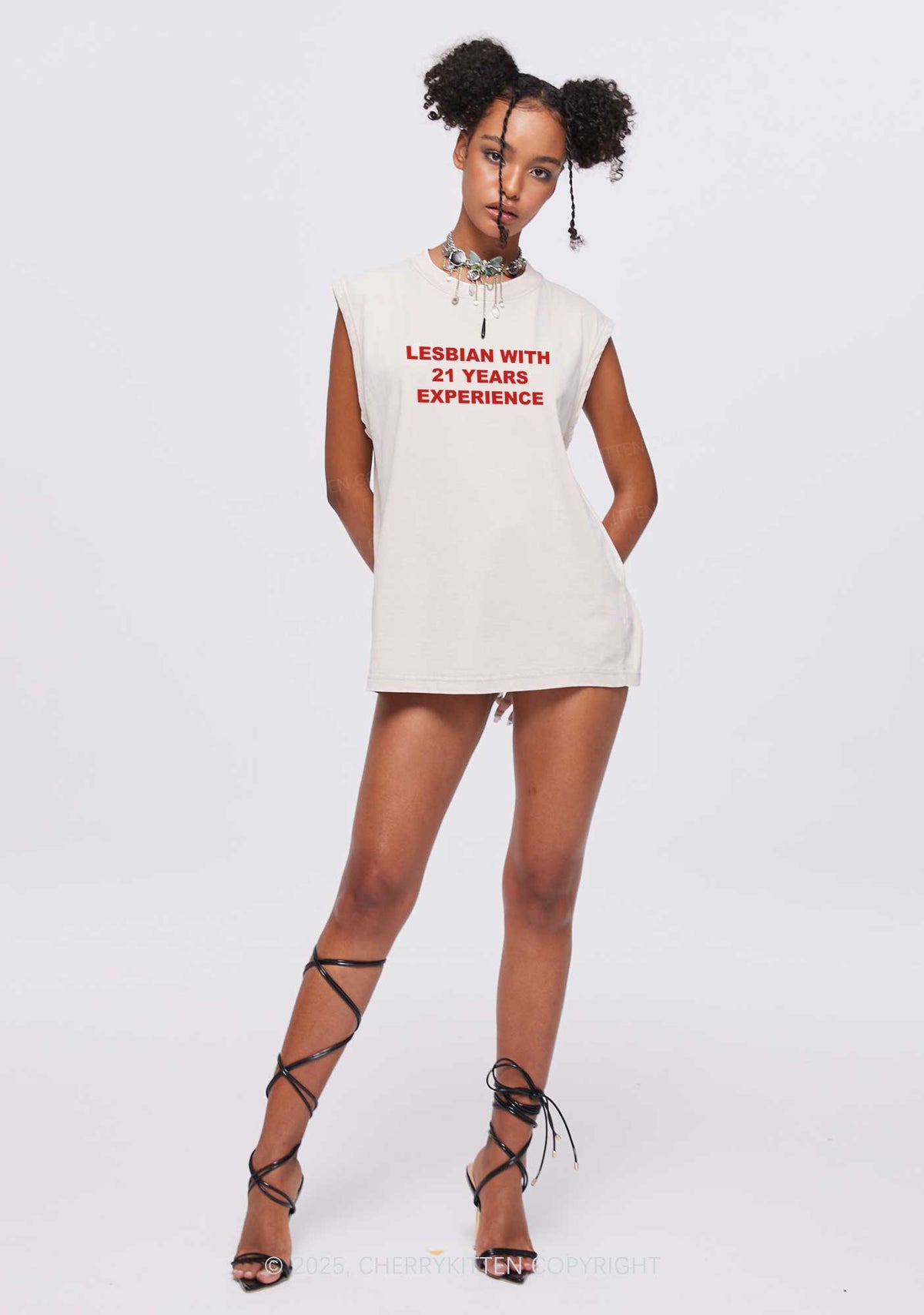 Custom Lesbian Experience Pride Y2K Washed Muscle Tank Cherrykitten