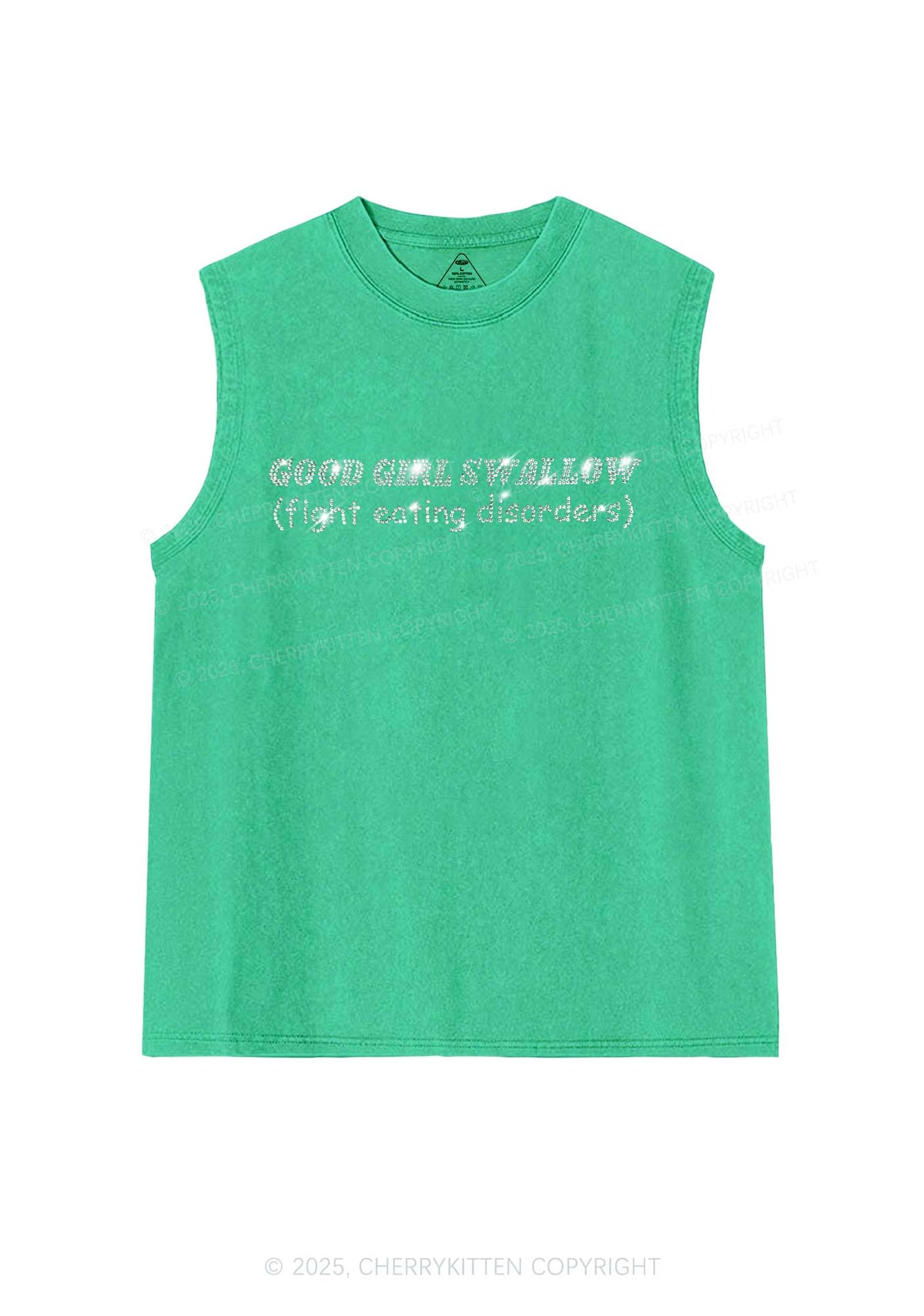 Rhinestone Good Girls Swallow Y2K Washed Muscle Tank Cherrykitten