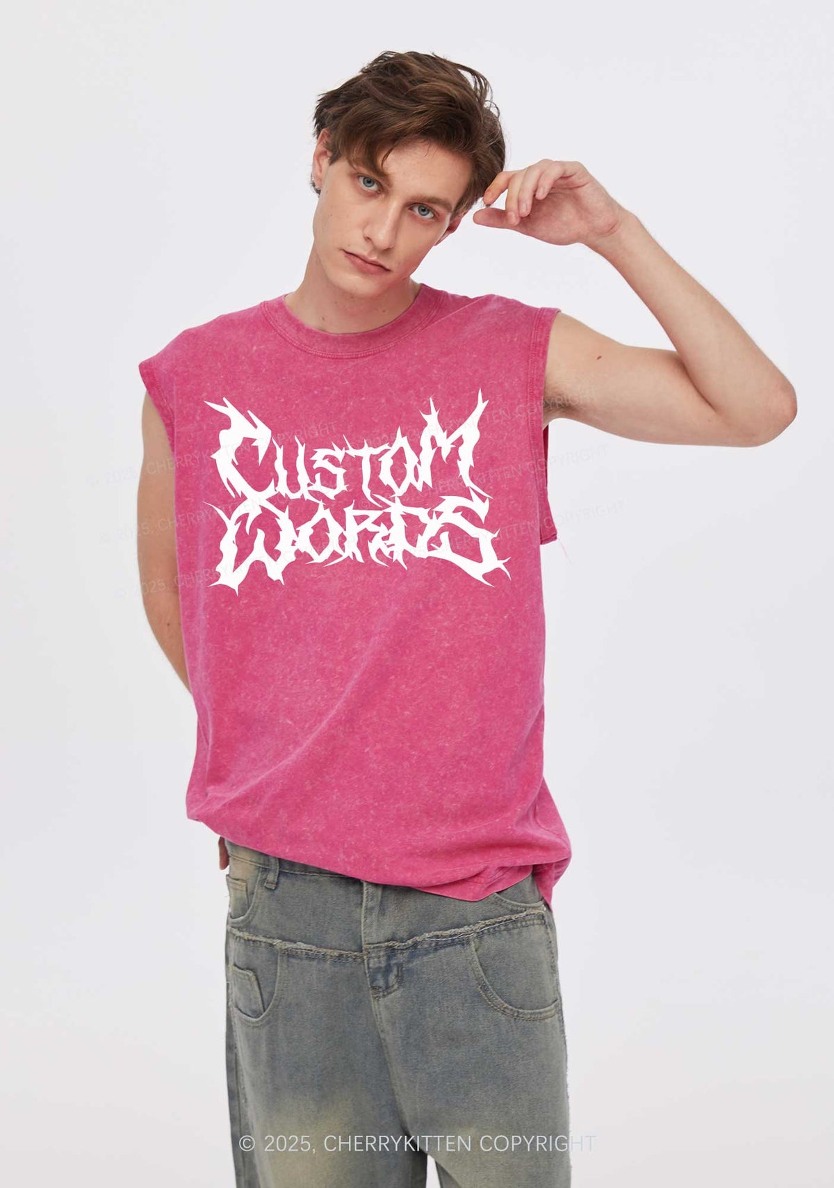Custom Text Punk Font Y2K Washed Muscle Tank Cherrykitten