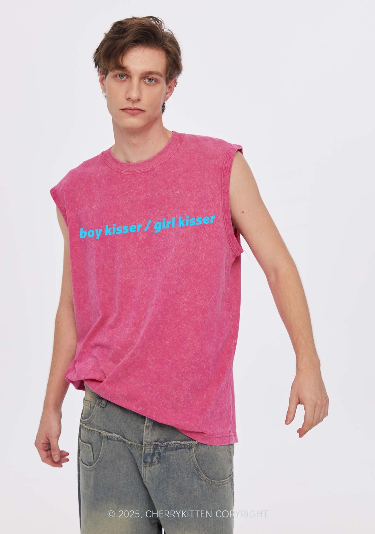 Boy Kisser Girl Kisser Pride Y2K Washed Muscle Tank Cherrykitten