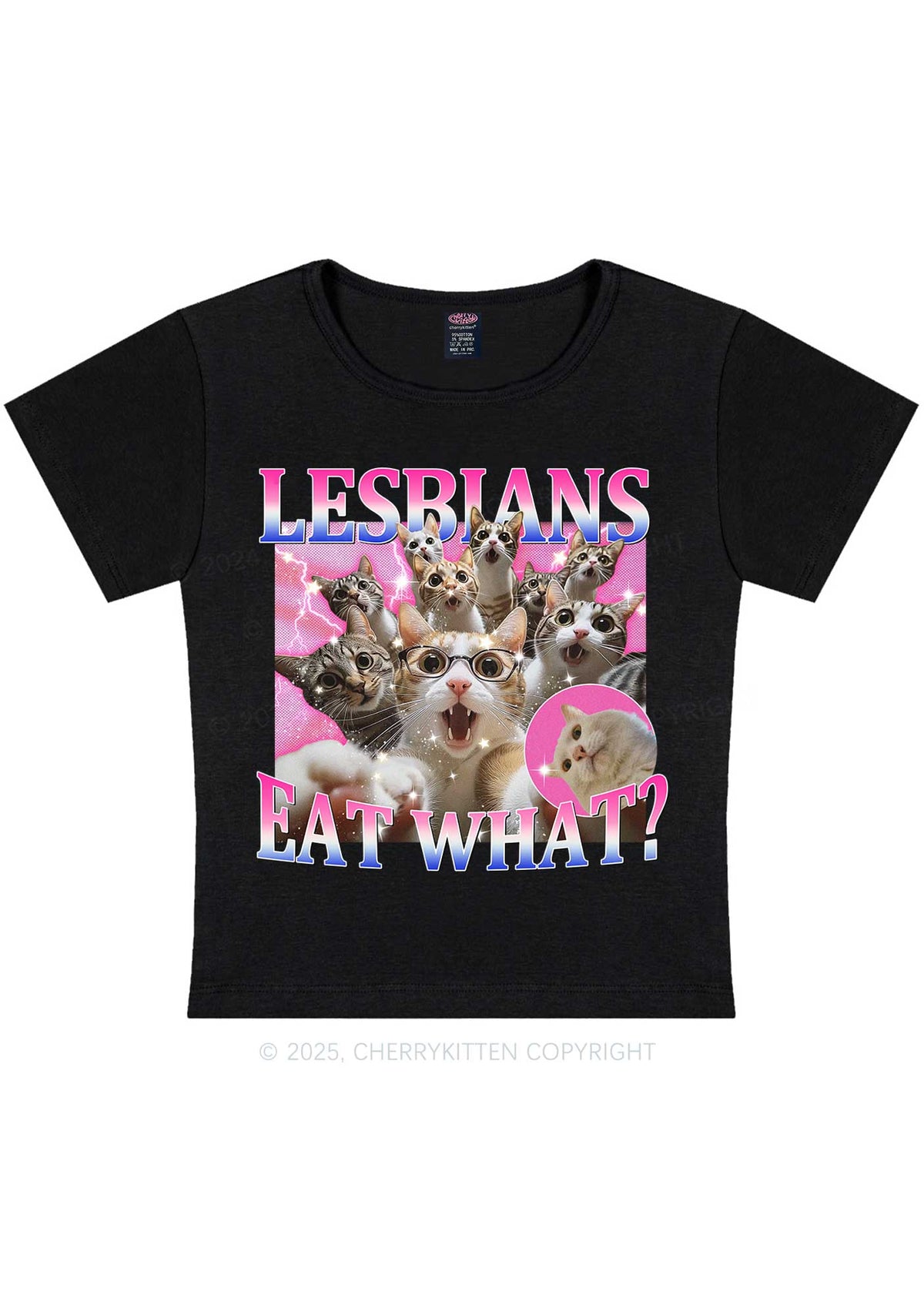 Lesbians Eat What Cat Y2K Baby Tee Cherrykitten