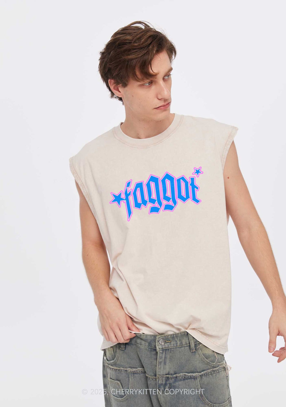Faggot Stars Pride Y2K Washed Muscle Tank Cherrykitten