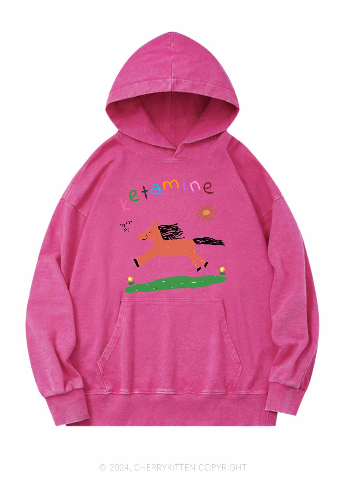 Orange Pony Y2K Washed Hoodie Cherrykitten