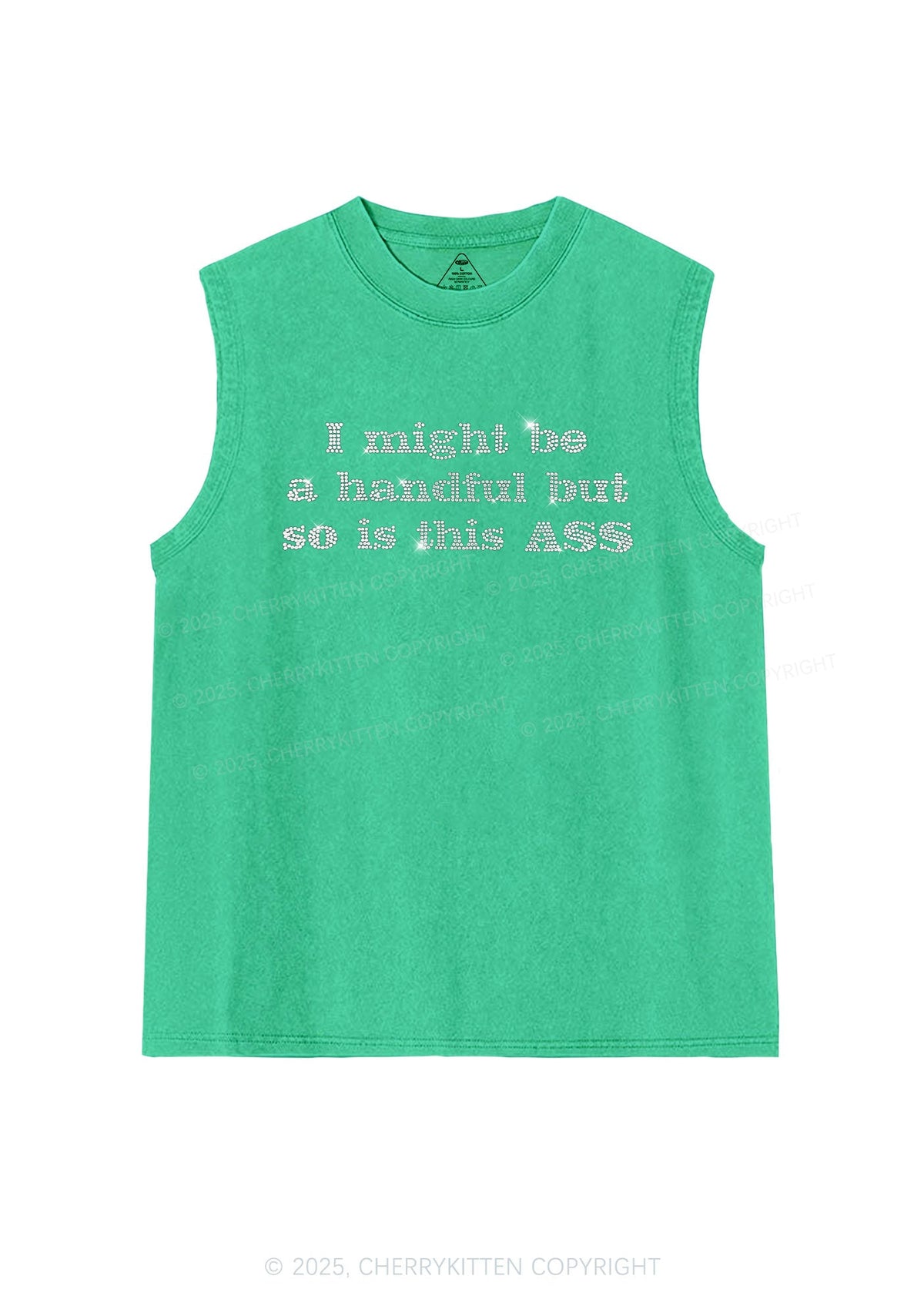Rhinestone I Might Be Handful Y2K Washed Muscle Tank Cherrykitten