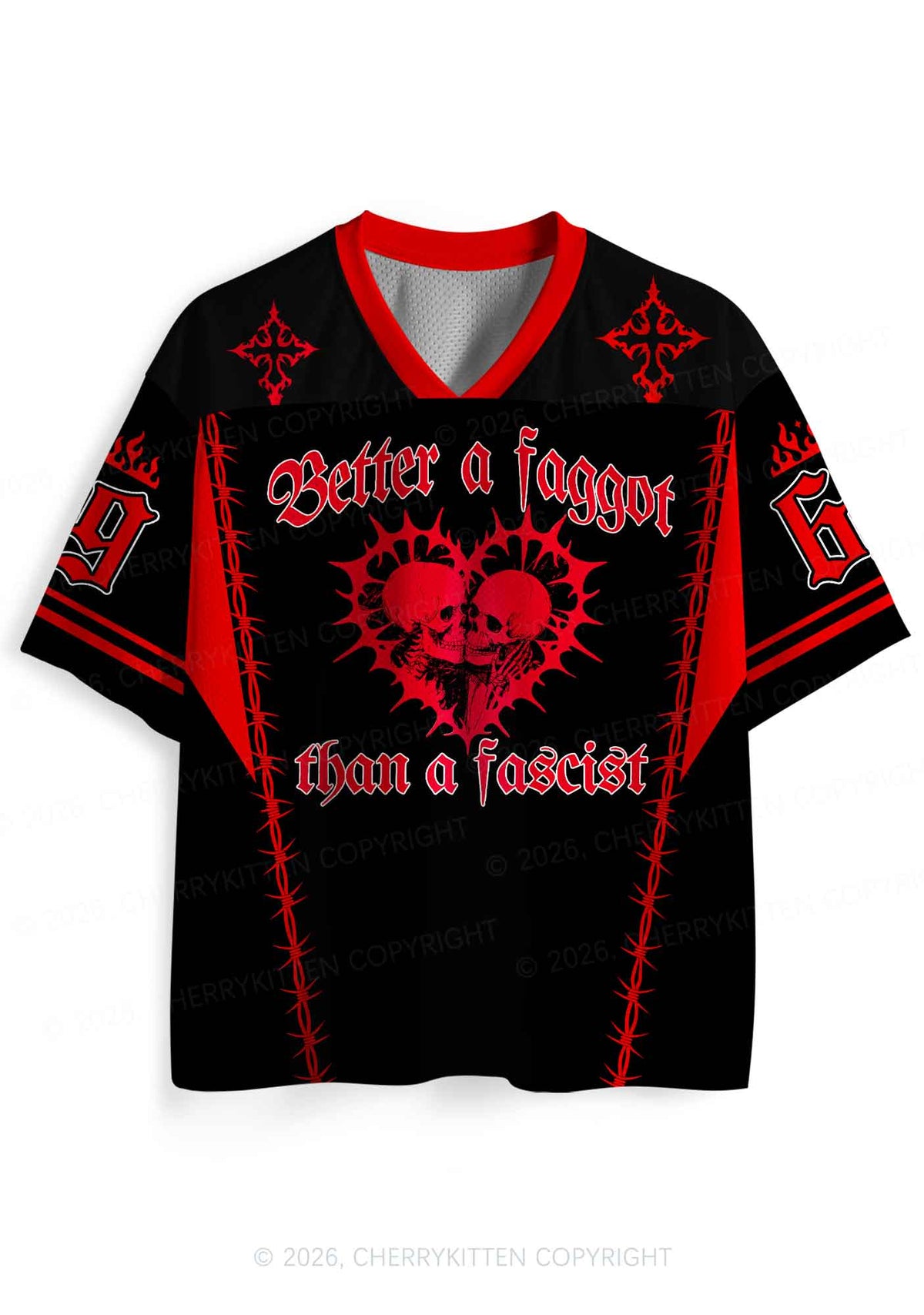 Red Better A Faggot Than A Fascist Pride Y2K Sport Jersey Shirts Cherrykitten