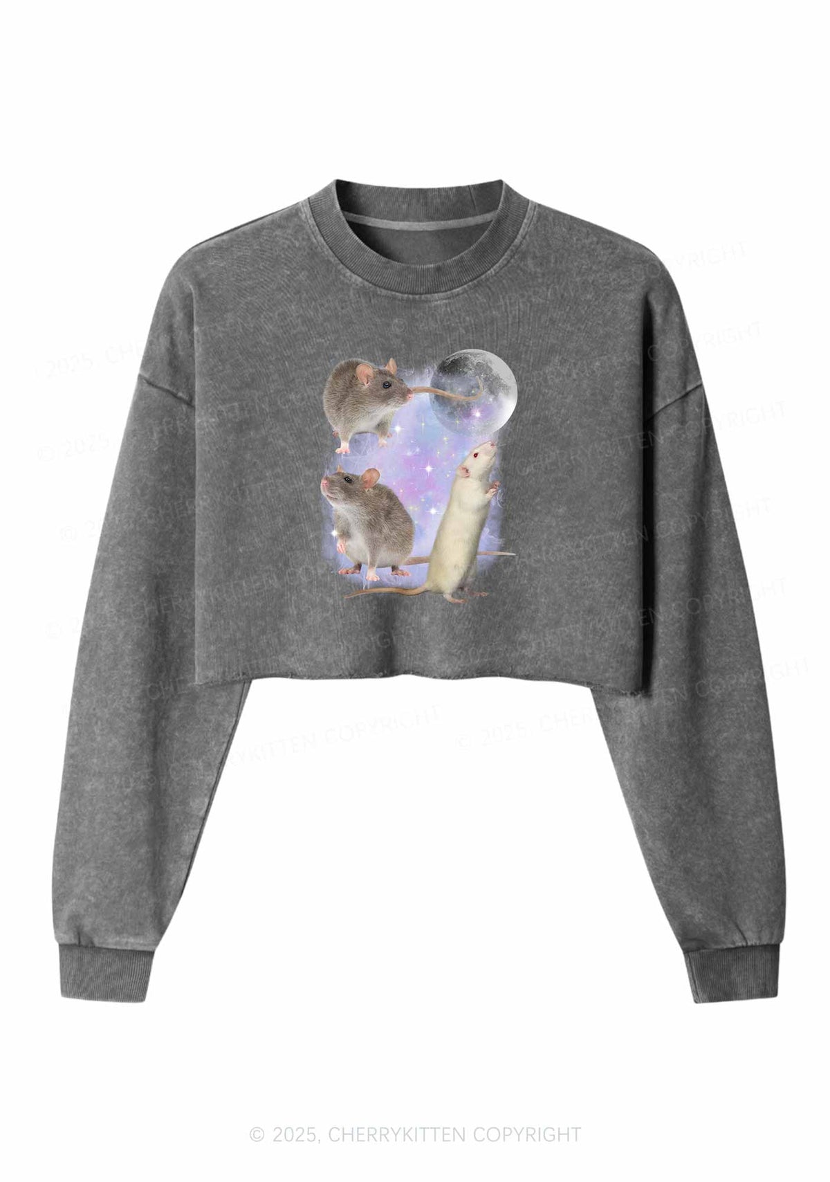 Three Rats Moon Y2K Crop Washed Sweatshirts Cherrykitten