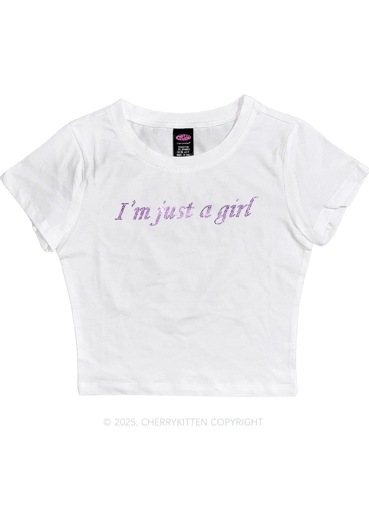 Rhinestone Just A Girl Y2K Baby Tee Cherrykitten