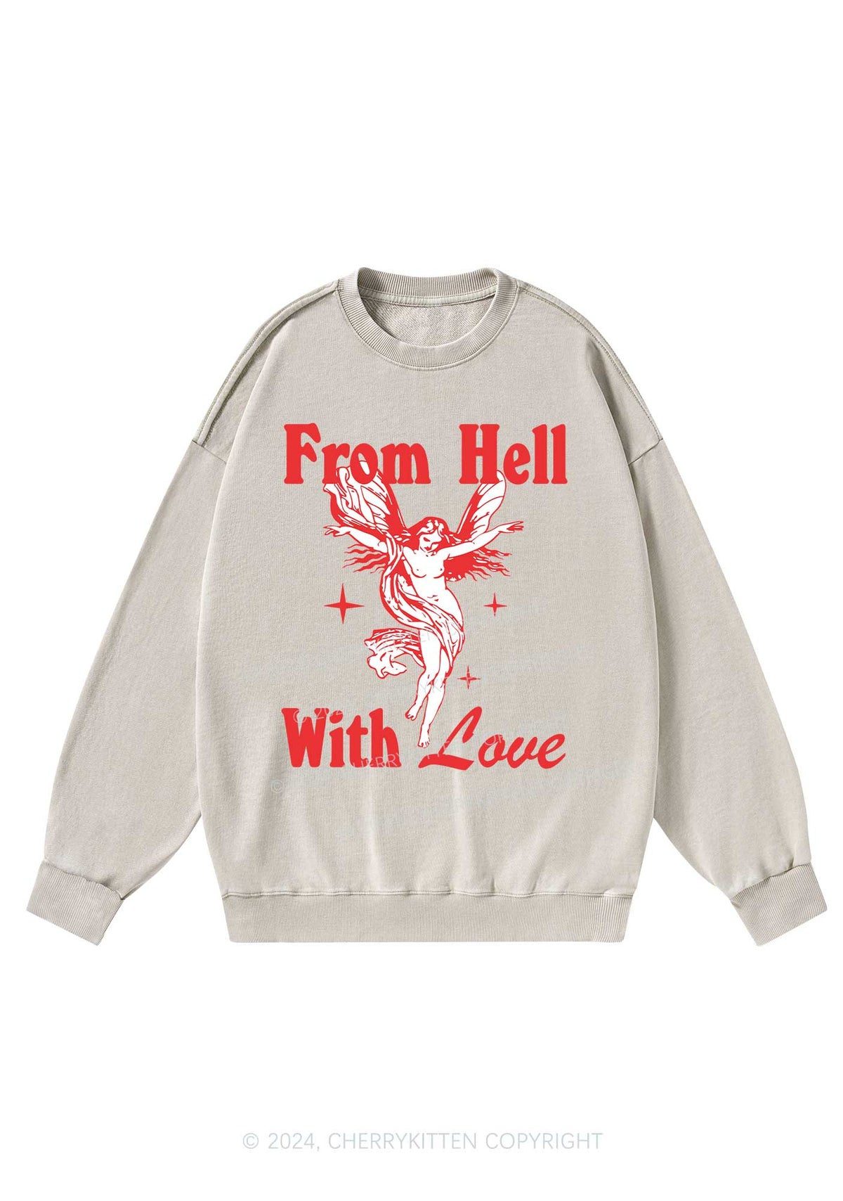 From Hell With Love Y2K Washed Sweatshirts Cherrykitten
