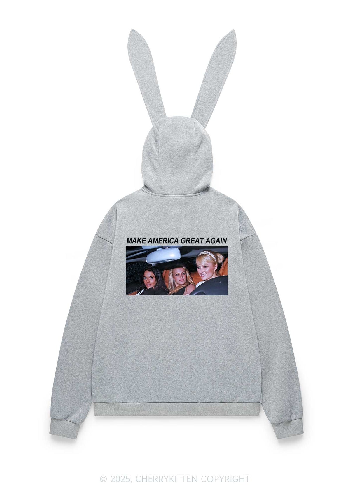 Make America Great Y2K Bunny Ear Zip Hoodie Cherrykitten