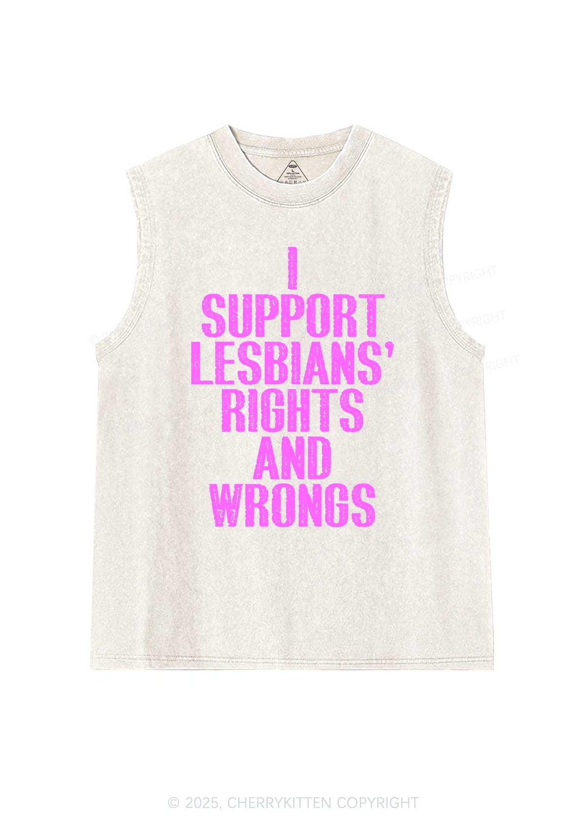 Support Lesbians Rights Pride Y2K Washed Muscle Tank Cherrykitten