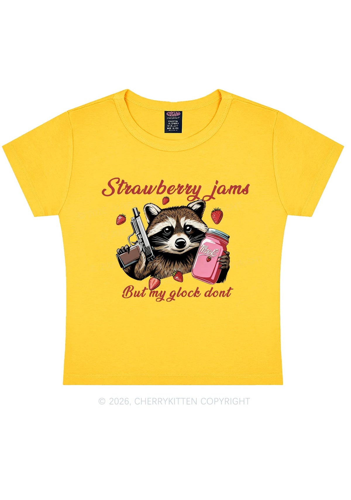 Strawberry Jams Raccoon Y2K Baby Tee Cherrykitten