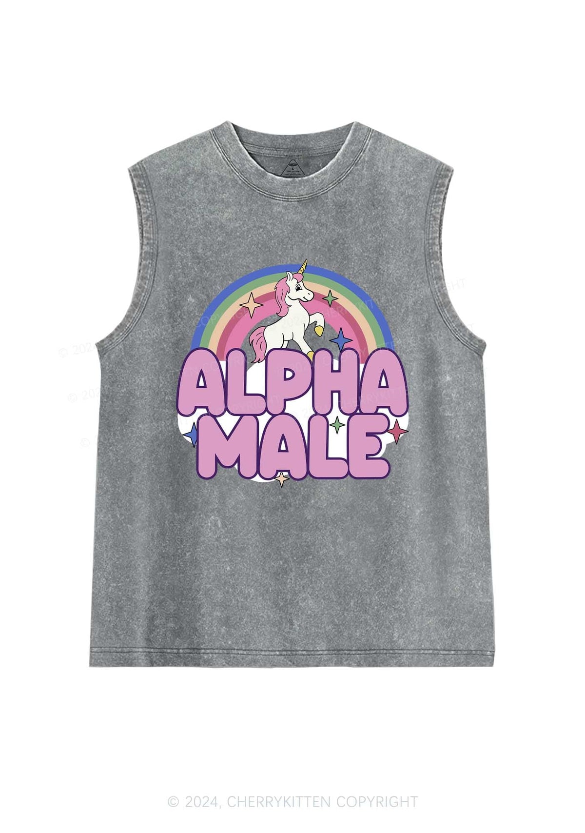 Rainbow Unicorn Alpha Male Y2K Washed Tank Cherrykitten